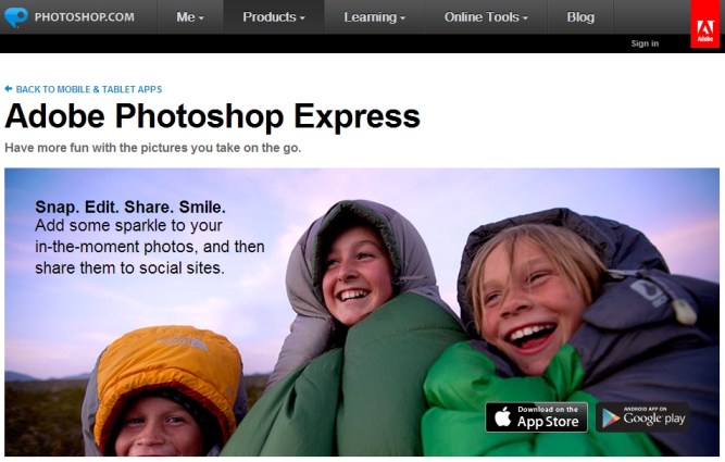 Adobe Photoshop Express [Pantalla principal]