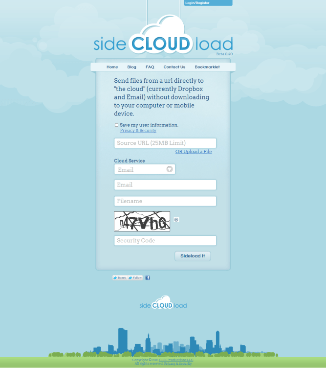 SideCLOUDload [Pantalla principal]