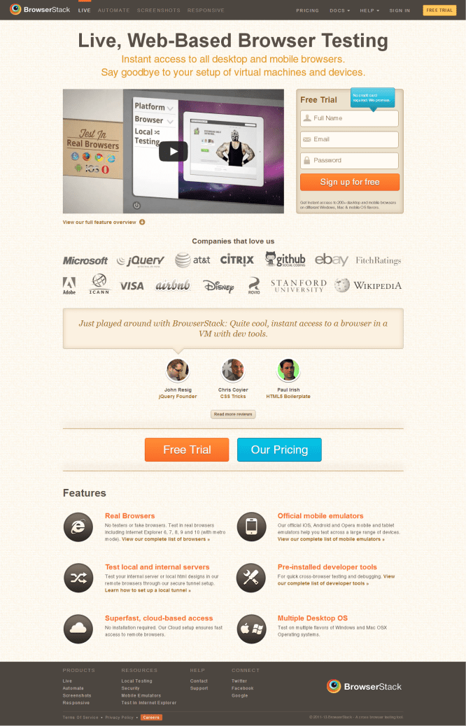 Browserstack [Pantalla principal]