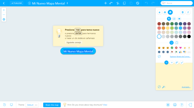 Mindmeister [Pantalla de edición]