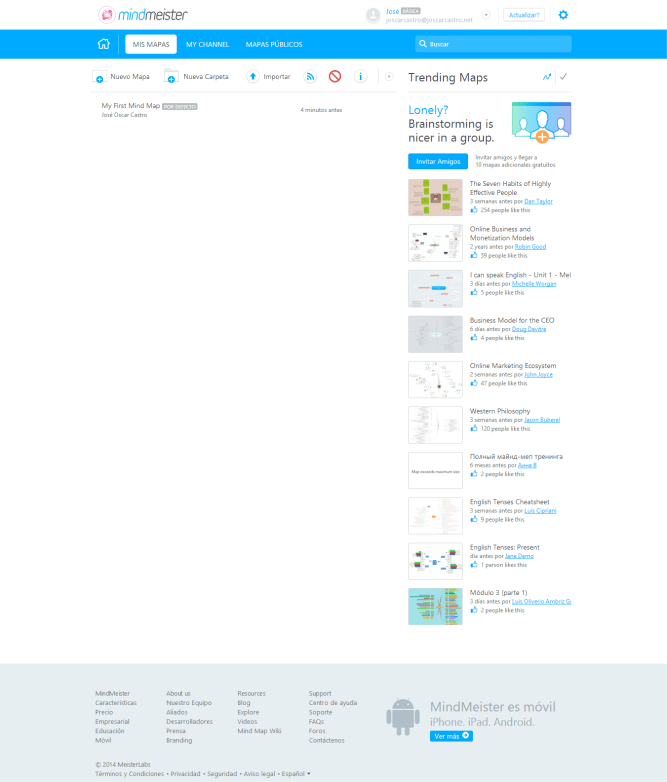 Mindmeister [Pantalla de trabajo]