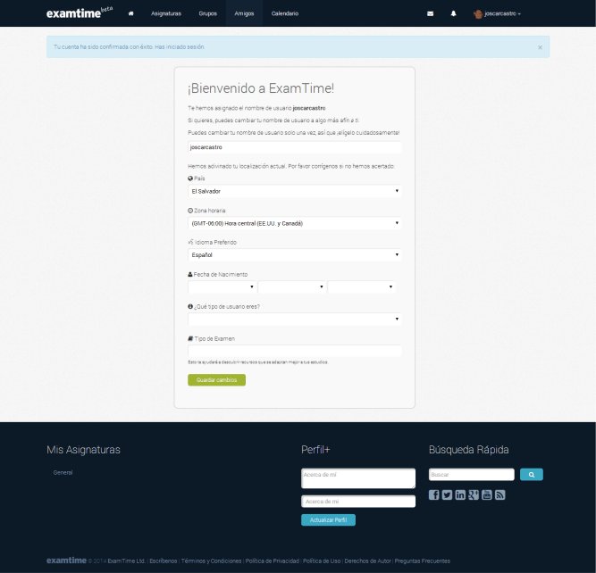 ExamTime [Formulario de bienvenida]