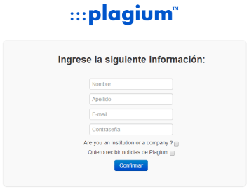 Plagium [Formulario de creación de cuenta]