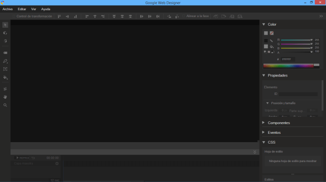 Google Web Designer [Pantalla principal de trabajo]