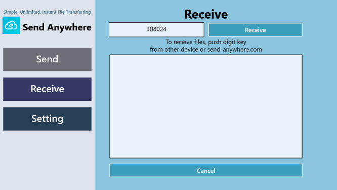 SendAnywhere [Aplicación Windows 8 - Colocar código]